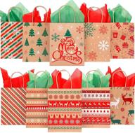 38pcs christmas kraft gift bags with handles - colorbib medium goody bags, 10 lovely styles, complete with tissue paper for xmas gift-giving and holiday wrapping - perfect for bulk favor bags logo