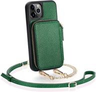 📱 dark green iphone 11 pro wallet case - zve credit card holder with crossbody chain handbag purse wristlet zipper leather cover for apple iphone 11 pro 5.8 inch. logo