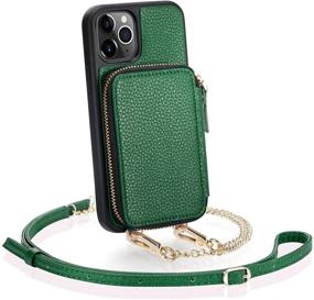 img 4 attached to 📱 Dark Green iPhone 11 Pro Wallet Case - ZVE Credit Card Holder with Crossbody Chain Handbag Purse Wristlet Zipper Leather Cover for Apple iPhone 11 Pro 5.8 inch.