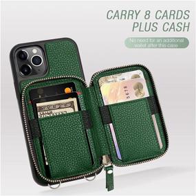 img 2 attached to 📱 Dark Green iPhone 11 Pro Wallet Case - ZVE Credit Card Holder with Crossbody Chain Handbag Purse Wristlet Zipper Leather Cover for Apple iPhone 11 Pro 5.8 inch.