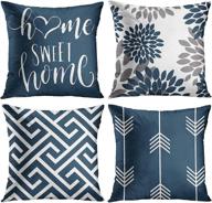 🔷 emvency set of 4 throw pillow covers - modern abstract geometry design in blue, white, and grey with sweet floral arrow motif - decorative pillow cases for home decor - standard square 20x20 inches - pillowcases for better seo логотип