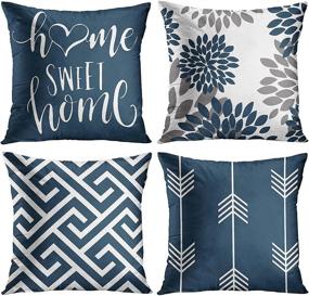 img 4 attached to 🔷 Emvency Set of 4 Throw Pillow Covers - Modern Abstract Geometry Design in Blue, White, and Grey with Sweet Floral Arrow Motif - Decorative Pillow Cases for Home Decor - Standard Square 20x20 Inches - Pillowcases for Better SEO