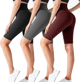 img 4 attached to 🩳 CTHH 3 Pack High-Waisted Biker Shorts for Women - Workout, Running, and Yoga Gym Athletic Shorts for Women