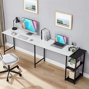 img 3 attached to 🖥️ L Shaped Desk with Storage, 86.6 Inch Reversible 2-Person Computer Gaming Office Desk, Writing Study Corner Desk for Home Office in White/Black - GreenForest