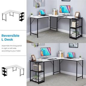 img 2 attached to 🖥️ L Shaped Desk with Storage, 86.6 Inch Reversible 2-Person Computer Gaming Office Desk, Writing Study Corner Desk for Home Office in White/Black - GreenForest