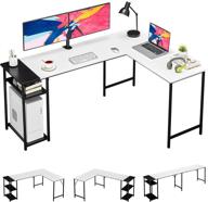 🖥️ l shaped desk with storage, 86.6 inch reversible 2-person computer gaming office desk, writing study corner desk for home office in white/black - greenforest логотип