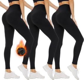 img 4 attached to 🧥 yeuG Fleece Lined Leggings for Women | Winter Warm Workout Leggings | High Waist Thermal Yoga Pants Tights