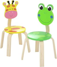 img 4 attached to 🪑 iPlay, iLearn 2-Piece Wooden Kids Chair Set - Natural Hardwood Giraffe & Frog Animal Chairs, Stackable Furniture for Toddlers, Boys, Girls - Perfect for Playroom, Nursery, Preschool, Kindergarten