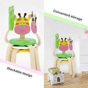 img 1 attached to 🪑 iPlay, iLearn 2-Piece Wooden Kids Chair Set - Natural Hardwood Giraffe & Frog Animal Chairs, Stackable Furniture for Toddlers, Boys, Girls - Perfect for Playroom, Nursery, Preschool, Kindergarten