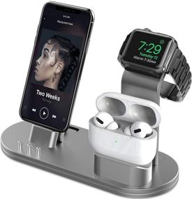 img 4 attached to 🔌 ОЛЕБР Зарядная стойка: Space Grey Совместима с AirPods, iWatch Series 6/7/SE/5/4/3/2/1, Phone Series 13/12/12 Pro/Max/11/11 Pro/Max/Xs/X Max/XR/X/8/8Plus/7/7 P/6S/6S P. Требуется оригинальный кабель.