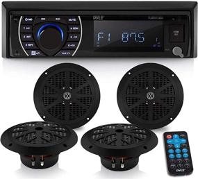 img 4 attached to 🔊 Waterproof Marine Head Unit Receiver Speaker Kit - In-Dash LCD Digital Stereo with Built-in Bluetooth, Microphone, AM FM Radio System, 6.5’’ Speakers (4), MP3/SD Readers, Remote Control - Pyle PLMRKT48BK
