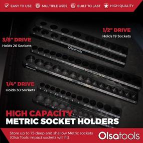 img 3 attached to 🔧 Magnetic Socket Organizer Set by Olsa Tools - 3 Pieces, Metric Black, 1/2, 3/8 & 1/4-inch Drive, Holds up to 75 Sockets