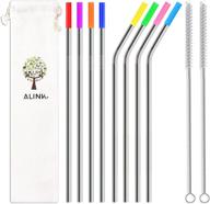 🥤 8-pack stainless steel straws, 10.5” long reusable metal straws for 20 30 oz yeti tumbler, rtic, tervis, mason jar - includes 8 silicone tips, 2 cleaning brushes, and carrying case logo