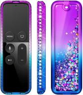 e-began protective case compatible with apple tv siri remote 4k / 4th / 5th generation - glitter liquid quicksand waterfall floating sparkle bling diamond shockproof cover -purple/blue logo