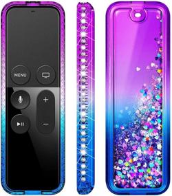 img 4 attached to E-Began Protective Case Compatible With Apple TV Siri Remote 4K / 4Th / 5Th Generation - Glitter Liquid Quicksand Waterfall Floating Sparkle Bling Diamond Shockproof Cover -Purple/Blue