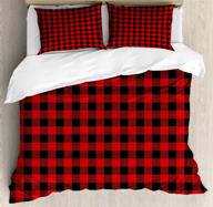 plaid duvet cover set, lumberjack buffalo checks pattern retro style with 🔶 grid composition, decorative bedding set with pillow sham, king size, orange black - ambesonne logo