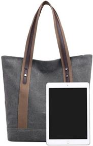 img 2 attached to Stylish Women's Canvas Shoulder Bags: 👜 Retro Casual Handbags for Work, Tote Purses