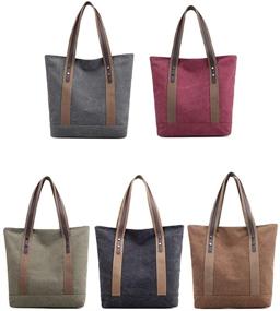 img 1 attached to Stylish Women's Canvas Shoulder Bags: 👜 Retro Casual Handbags for Work, Tote Purses