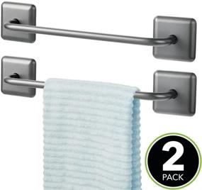 img 3 attached to Graphite Gray 2 Pack - mDesign Metal Bathroom Storage Towel Bar - Strong Self Adhesive Holder Rack for Washcloths, Hand, Face Towels in Main or Guest Powder Rooms