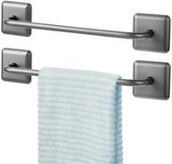 graphite gray 2 pack - mdesign metal bathroom storage towel bar - strong self adhesive holder rack for washcloths, hand, face towels in main or guest powder rooms logo