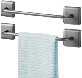 img 4 attached to Graphite Gray 2 Pack - mDesign Metal Bathroom Storage Towel Bar - Strong Self Adhesive Holder Rack for Washcloths, Hand, Face Towels in Main or Guest Powder Rooms