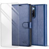 📱 ocase samsung galaxy s20 fe 5g case: pu leather flip wallet with card holders, stand, tempered glass screen protector - blue, 6.5 inch logo