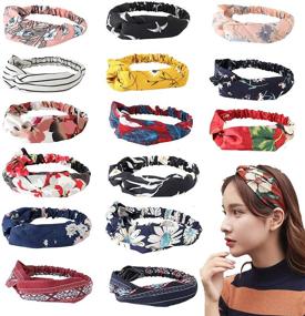 img 4 attached to 🌸 Boho Style Headbands: THUNARAZ 15PCS Headwraps for Women & Girls - Knotted Floral Hair Bands with Criss Cross Detailing