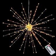 🎆 waterproof hanging decorative lights, battery powered 200 led firework lights with remote control - perfect for gardens, courtyards, porches and christmas party decorations - warm white starburst lights logo