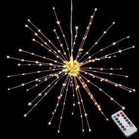 img 4 attached to 🎆 Waterproof Hanging Decorative Lights, Battery Powered 200 LED Firework Lights with Remote Control - Perfect for Gardens, Courtyards, Porches and Christmas Party Decorations - Warm White Starburst Lights