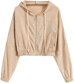 img 4 attached to ZAFUL Corduroy Cropped Shoulder Caramel Women's Clothing for Coats, Jackets & Vests