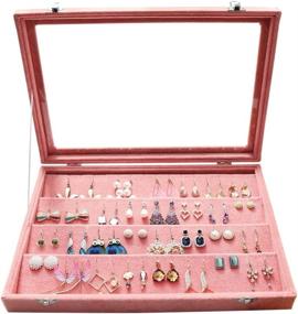img 4 attached to 🍑 Wuligirl Velvet Clear Lid Earring Organizer - Jewelry Display Showcase Holder Case for Earrings Storage, Stackable & Lockable (Peach Earring)