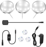 💡 3 pack led puck lights, under cabinet lighting with silver trim, 5000k daylight white, cri90+, touch dimming, includes all accessories, kitchen and closet lights, safe under counter lighting логотип