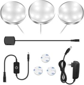 img 4 attached to 💡 3 Pack LED Puck Lights, Under Cabinet Lighting with Silver Trim, 5000K Daylight White, CRI90+, Touch Dimming, Includes All Accessories, Kitchen and Closet Lights, Safe Under Counter Lighting