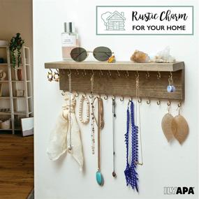 img 1 attached to Rustic Wood Ilyapa Wall Mounted Jewelry Organizer Shelf - Necklace Holder, Earring & Bracelet Hanger Rack