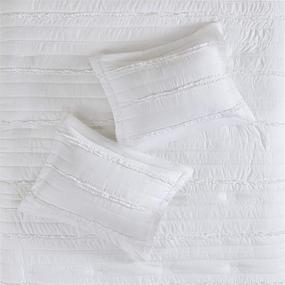 img 1 attached to 🛏️ Madison Park Comforter Set - Textured Luxury Design, All Season Down Alternative Bedding, Queen Size, Celeste, Ruffle White, 5 Piece Bundle
