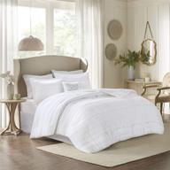 🛏️ madison park comforter set - textured luxury design, all season down alternative bedding, queen size, celeste, ruffle white, 5 piece bundle logo