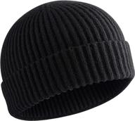 🧢 warm wool cuffed short knit fisherman beanie hat for men and women - ideal for winter logo