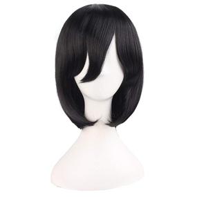 img 4 attached to 💇 MapofBeauty 14"/35cm Black Straight Hair Cosplay Wig: Perfect for Female Models with Medium Length Hair
