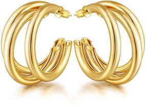 img 4 attached to 👂 EASYSO Hypoallergenic 14K Gold Plated Hoop Earrings for Women with Sensitive Ears, Lightweight Chunky Open Hoops, Silver Post Split Huggie Earrings for Teen Girls & Mother's Day (Huggie)