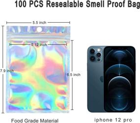 img 3 attached to 🌈 Holographic Ziplock Bags - 100 Pieces 5.5 x 7.9 Inch Resealable Smell Proof Bags for Food Storage, Candy, Jewelry, Foil Pouch | Buy Now!