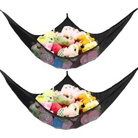 img 4 attached to 🧸 Stuffed Animal Net Hammock - Organize and Display Your Kids' Stuffed Toys with the KoHuiJoo Jumbo Toy Net Organizer (Black 2 Pack, 70 inch)