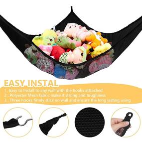 img 3 attached to 🧸 Stuffed Animal Net Hammock - Organize and Display Your Kids' Stuffed Toys with the KoHuiJoo Jumbo Toy Net Organizer (Black 2 Pack, 70 inch)