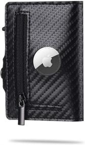 img 3 attached to 🧦 Black Leather and Carbon Fiber Minimalist Wallet with Apple AirTag Case, RFID Blocking for Credit Cards, Bills, and Coins