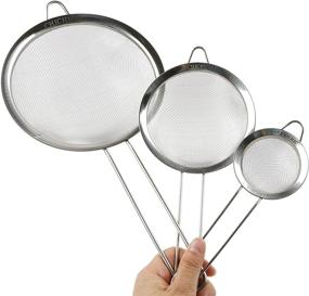 img 1 attached to CHICHIC Set of 3 Stainless Steel Fine Strainers: Ideal for Tea, Juice, Eggs & More with Convenient Handles