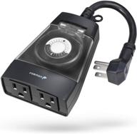 🕑 fosmon dual outdoor timer outlet - 15a 24-hour mechanical light timer with water resistance, etl listed, heavy duty, 2 grounded outlets, 7-inch power cord - black логотип