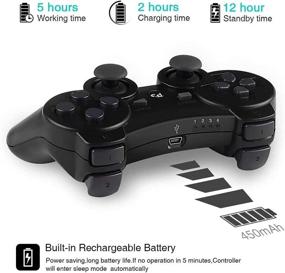 img 1 attached to 🎮 Kolopc Wireless Controller for PS3 Console - Double Vibration, 6-Axis Gyro Sensor - Upgraded Joystick Motion Gamepad with Charging Cable (Black Skull and Galaxy)