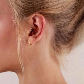 img 2 attached to 👂 Stylish Gold Dainty Dangle Hoop Earrings for Women - Small Huggie Hoop with Cubic Zirconia and Charming Designs - 14K Gold Plated Minimalist Jewelry Gift