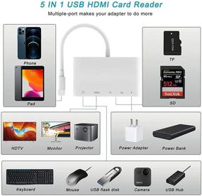 img 3 attached to 🔌 HDMI Adapter, SD/TF Card Reader, 5-in-1 USB Camera Adapter for iPhone & iPad – 1080P Digital AV HDMI Adapter, Compatible with iPhone 13, 12, 11, XS, XR, X, 8, 7 – Connect to TV, Projector, Monitor