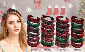 img 3 attached to 🎄 KizBruo 6PCs Рождественские узловатые клетчатые ободки - модные винтажные тюрбаны для волос ретро широкие ободки для женщин и девочек - Рождественские аксессуары для волос (D-6 шт)