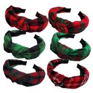 🎄 kizbruo 6pcs christmas knotted plaid headbands - fashion vintage turban hair band retro wide headband for women and girls - christmas hair accessories (d-6pcs) logo